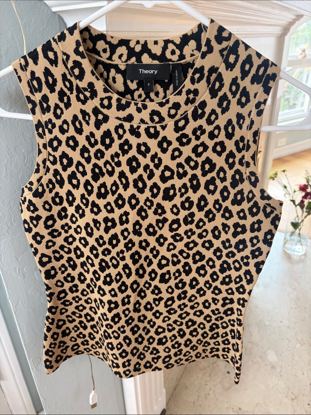 Theory Beige and Black Leopard-Print Sleeveless Tank